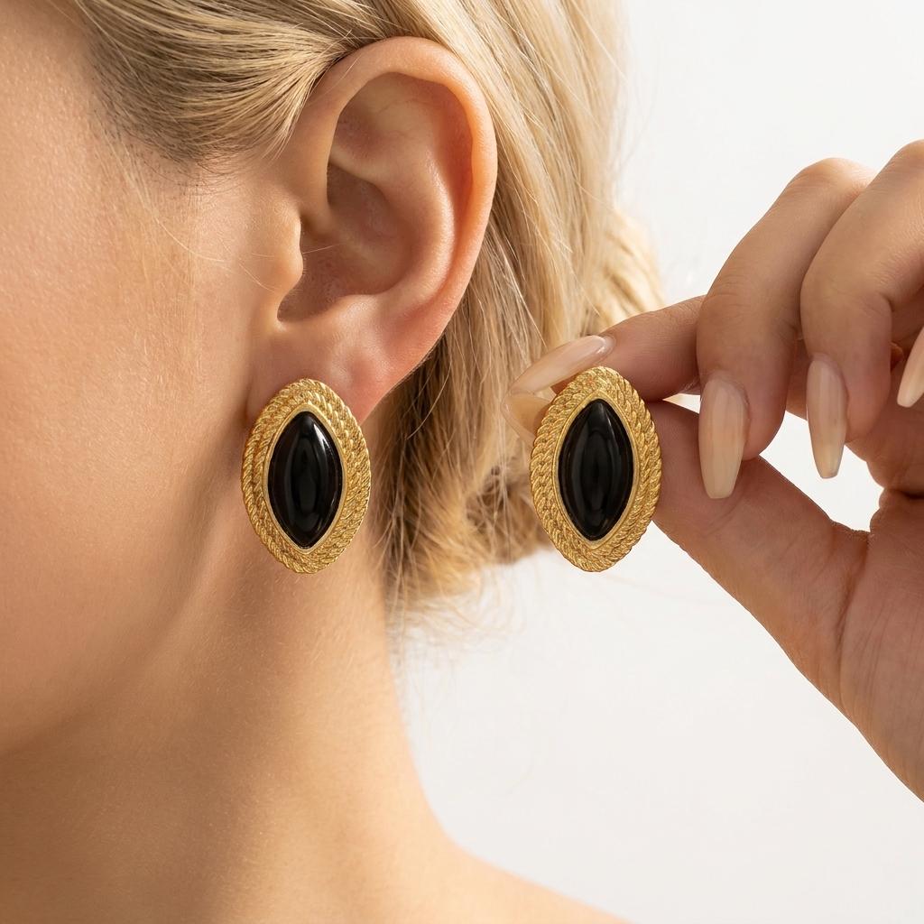 Chunky Vintage Black Stainless Steel Stud Earrings for Women Irregular Geometric Gold Plated Earrings Waterproof Ears Jewelry