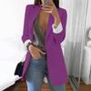 Women Solid Open Front Pockets Cardigan Formal Suit Long Sleeve Blouse Coat