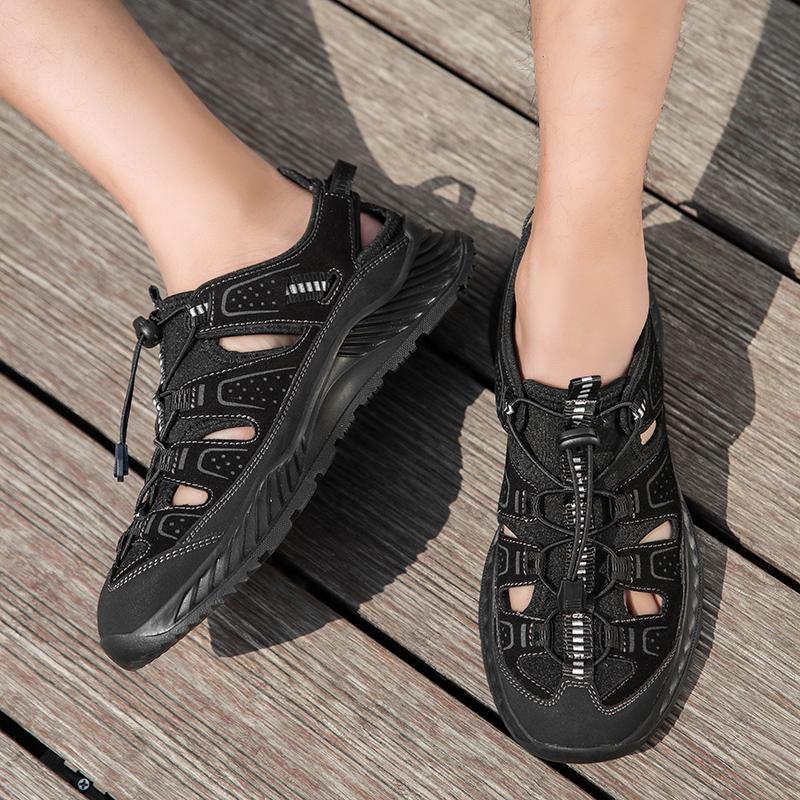 Mens Leather Beach Sandals Quick Dry Water Shoes Non Slip Summer Outdoor Walking Flip Flop Cool Casual Sandalias Man Beach Flats