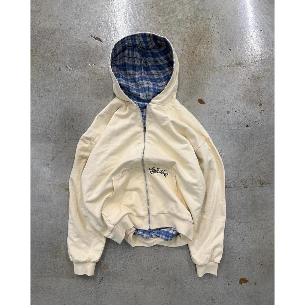 STREETRICH Herbst und Winter Neu Amerikanischer Retro Stehkragen, Vorne und Hinten Locker Arbeitskleidung, Karierte Kapuzenjacke