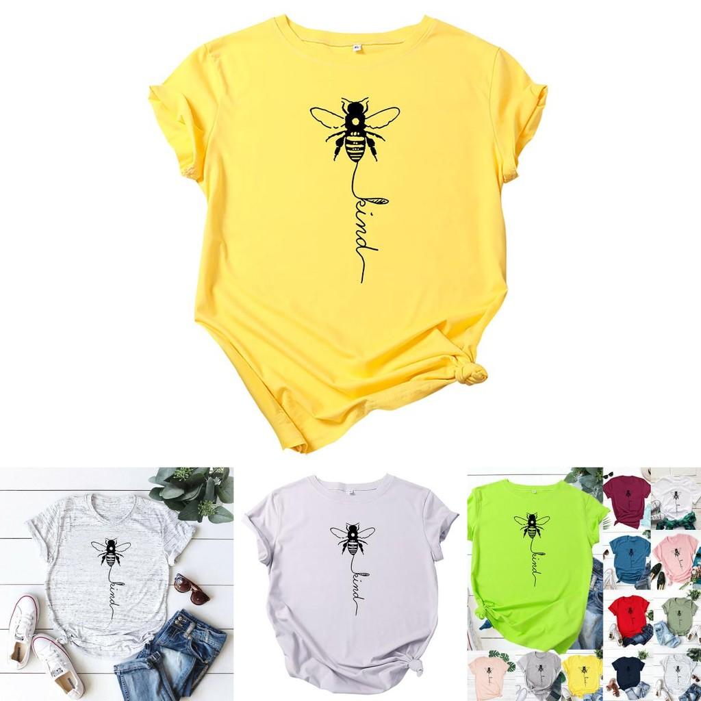 Women's Bee Printed Crew Neck T-shirts Featuring Soft Cotton Fabric For Comfort