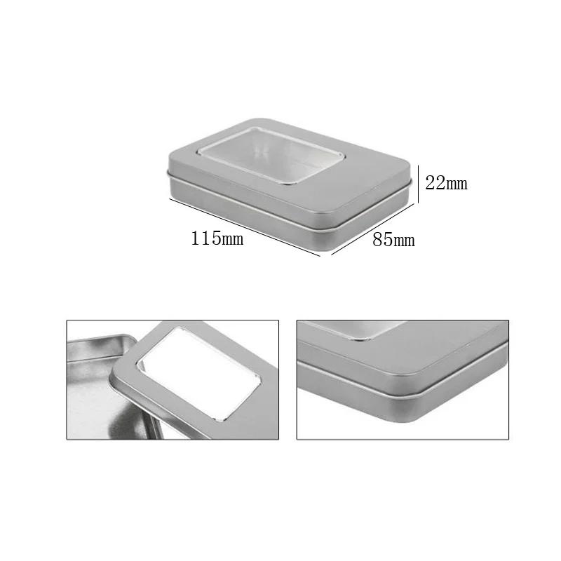 10/12pcs Small Rectangular Storage Boxes With Clear Window Mini Sealed Tin Jar Jewelry Candy Gift Box Home Storage Organizer