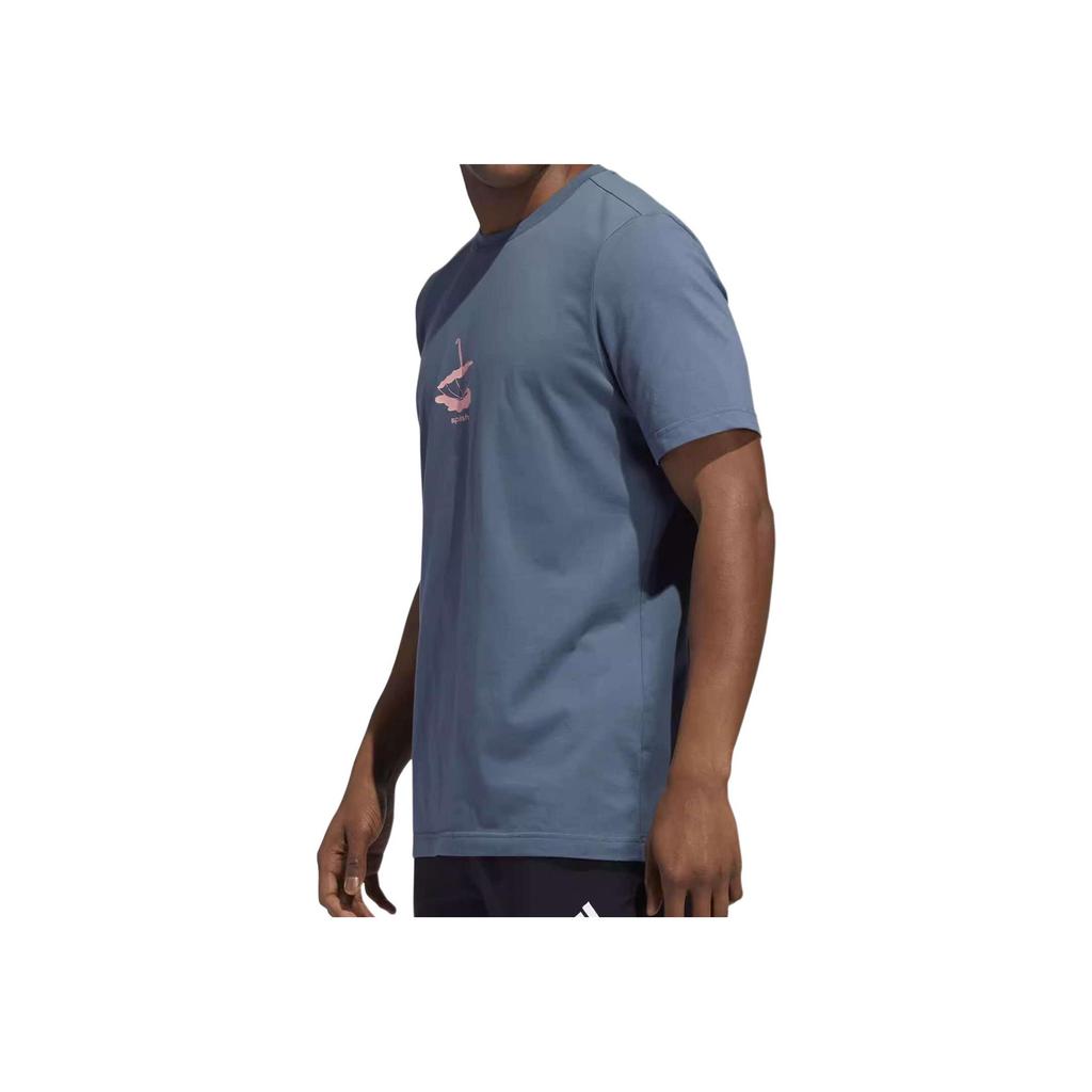 Adidas Umbrella Print Round Neck Pullover Short Sleeve T-Shirt Men T-Shirts Gray Blue GE4518
