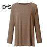 Women Tops Round Neck Long Sleeve Loose Fit Solid Color Tunic Top Casual Shirt with Hip Coverage Length