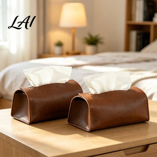 Multipurpose Storage Case PU Leather Tissue Box Foldable Retro Style Holder Dining Room Organizer Decorative Desktop Organizer for Office Desk Home