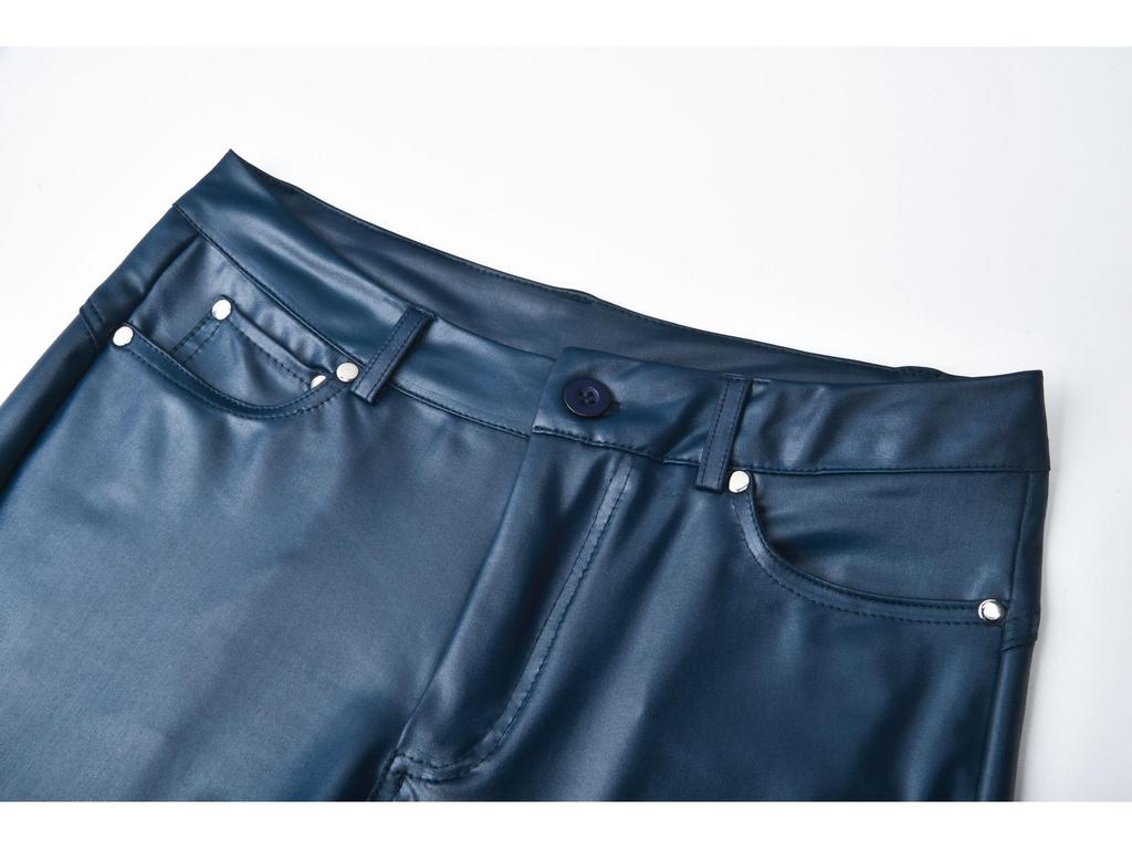 2023 European and American Women's PU Leather Skinny Casual Pants