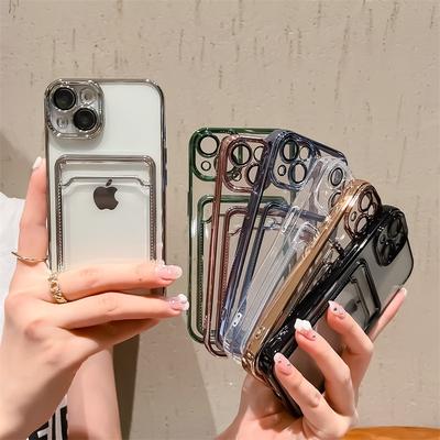 Anwendbar auf iPhone16 Handyhülle Galvanisieren Kartenfach Apple 15 Promax Kartenhülle 1314 mit Objektivfolie