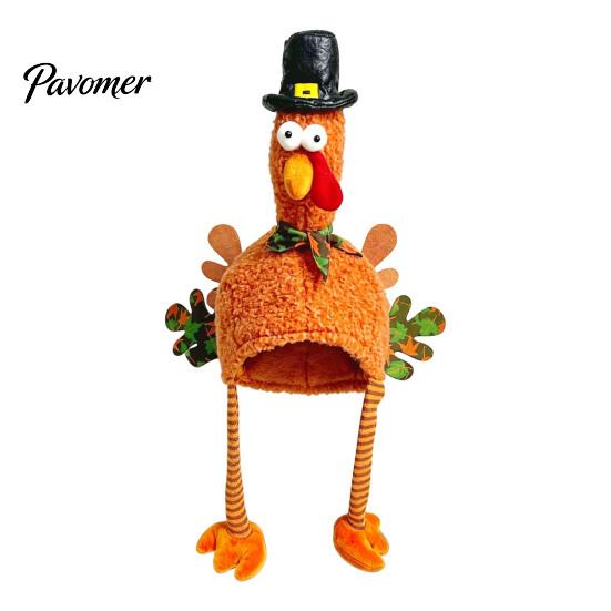 Thanksgiving Costume Accessory Plush Turkey Hat, Funny Trot Unique Decoration Novelty Headpiece for Women Men Holiday Celebration Dinner Outfit