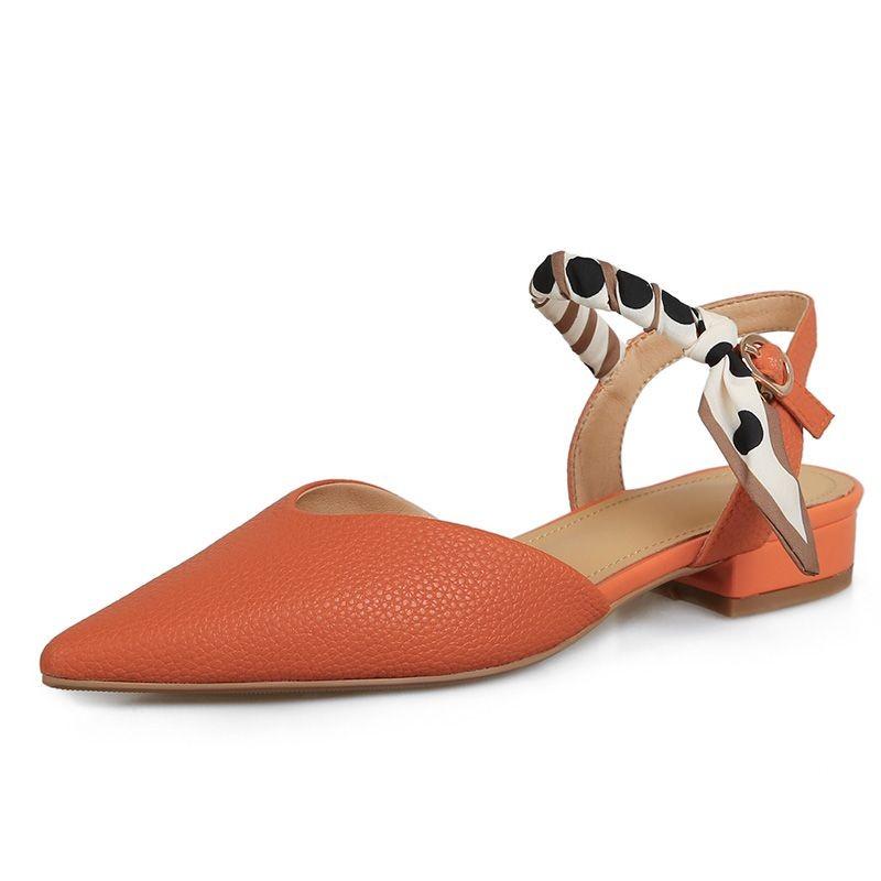 Fashion Baotou Low Heel Shoes Spring New Style Pointed Head Shallow Mouth Leather Metal Buckle Soft Soled Non-slip Sandals