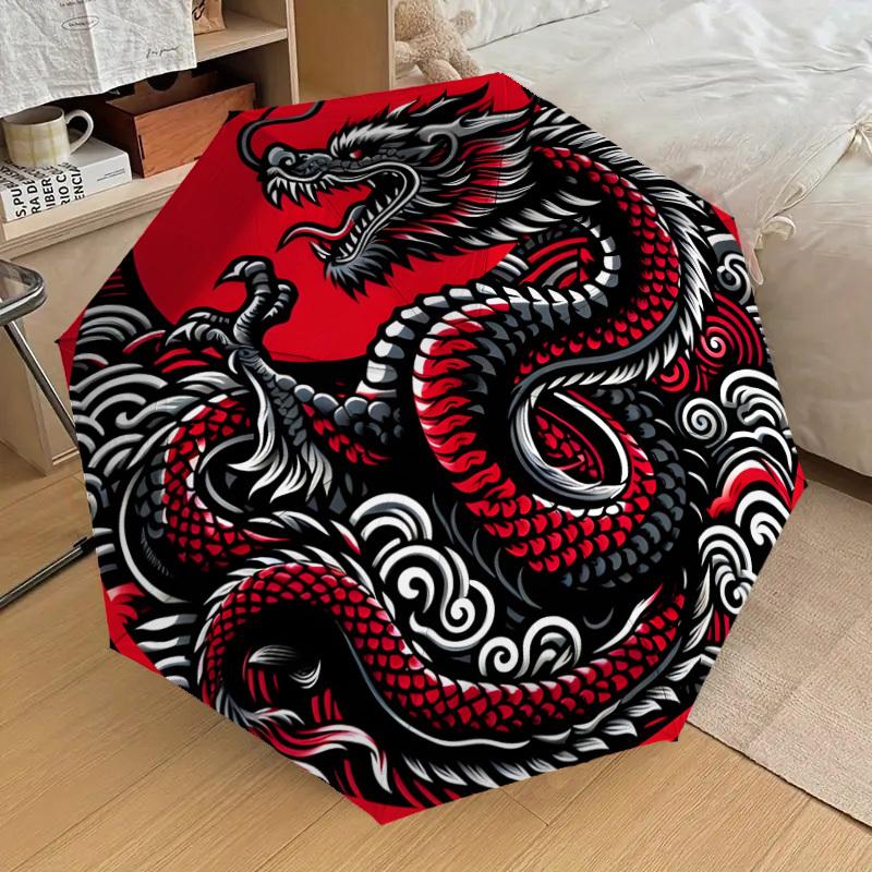 1pc Red Dragon Yin Yang Symbol Umbrella with Plastic Handle,Suitable for All Seasons Home Travel Outdoor UmbrellaDD1076