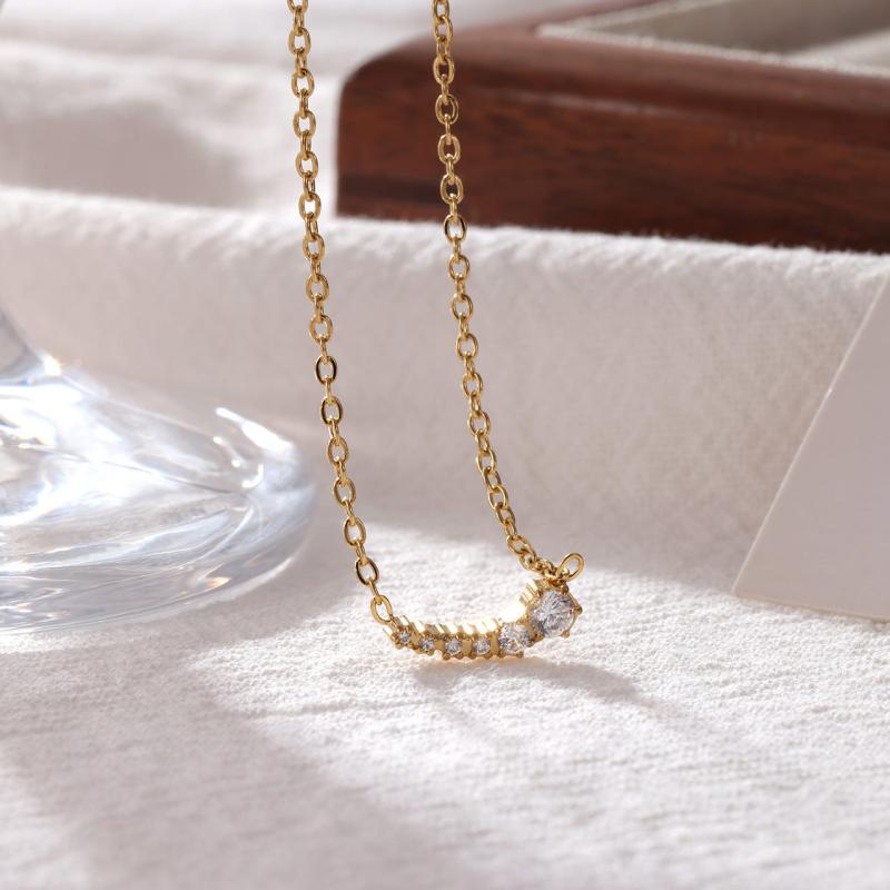Stainless Steel Pendant Necklace for Women Luxury Light Fashionable Versatile Choker with Silver/Rose Gold/18K Gold Plating