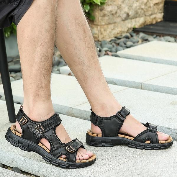 Sommer Herrenmode Lässige Sandalen Wasserdichte Ledersandalen Outdoor Wandersandalen Strandsandalen Watschuhe Übergröße 38-46