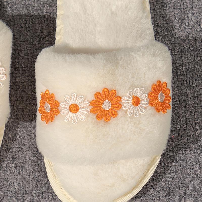 Fashion Fashion Flower Decor Cotton Slippers Women Soft Sole Warm Indoor House Slides Woman Winter Open Toe Non Slip Plush Slippers 2025