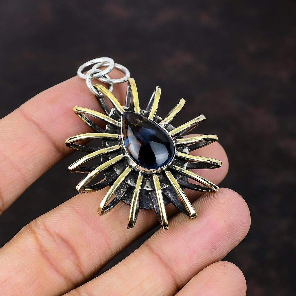 Pietersite Pendant Gemstone Jewelry 925 Sterling Silver Pendant Handmade Cage Jewelry 18K Gold Plated Pendant Gift For Friend Decent Pendant