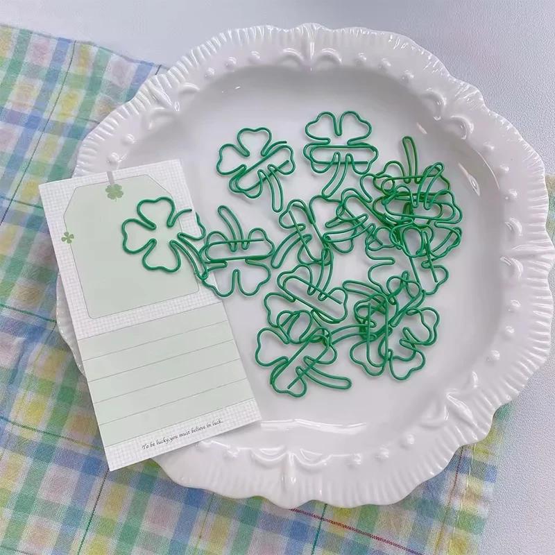 

10pcs INS Style Paper Clips Lucky Four-Leaf clover Bookmark Aesthetic Novelty shapeClips for Scrapbooking Gift & Joumal Decor