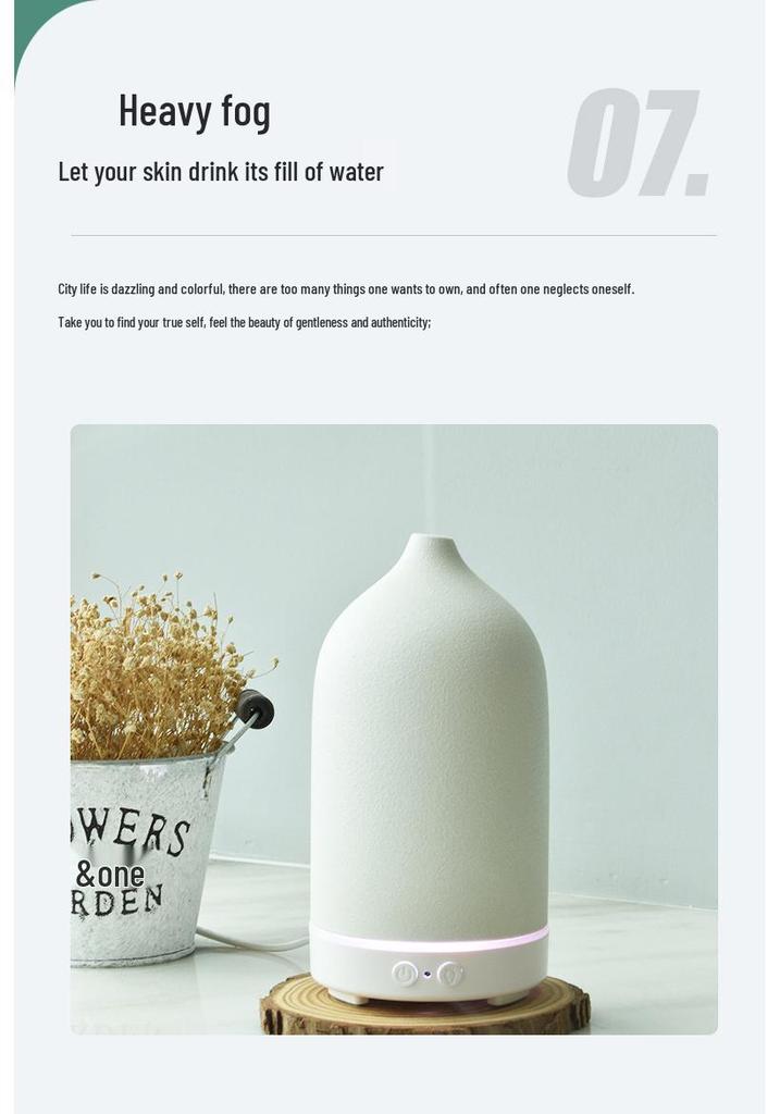Ceramic Ultrasonic Aroma Diffuser & Humidifier with 160ml Capacity and Atmosphere Light
