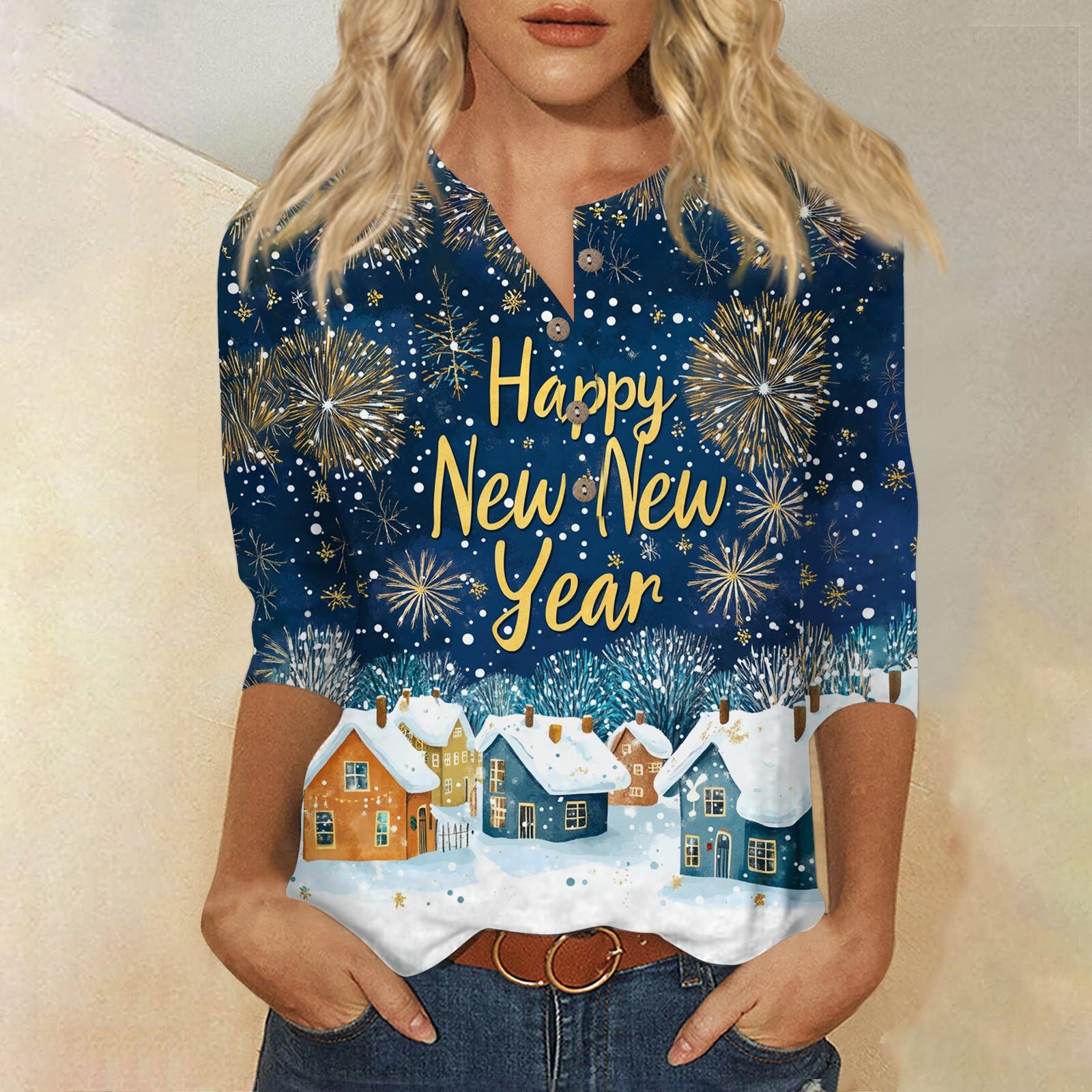 

Женская мода Повседневная новая пуговица с круглым вырезом и рукавами 3/4 Свободная футболка с принтом Женский топ L темно-фиолетового