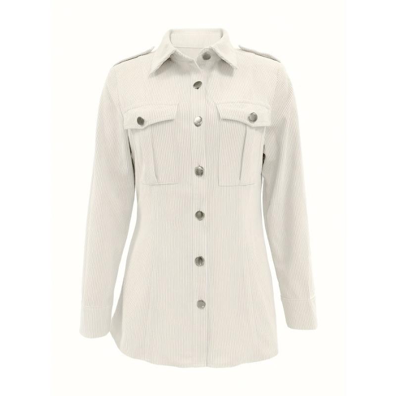 [Chic Long Sleeve] Elegant Light Blue Corduroy Jacket for Women | Polyester | Machine Washable | Fall/Winter