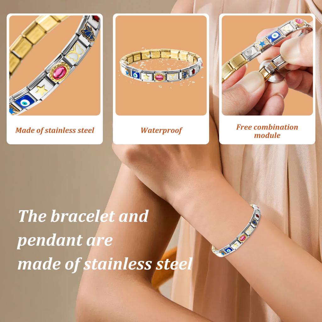 1 sada Modulární náramky Italian Charm Nerezová ocel Módní DIY Modulární náramek Šperky Dárky Pro Ženy Muže Elastické náramky