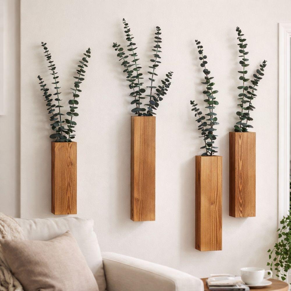 Vintage Wood Wall Planter Handmade Wall-Mounted Wall Plant Vase Wear-Resistant Decorative Holder Hanging Flower Vase Living Room