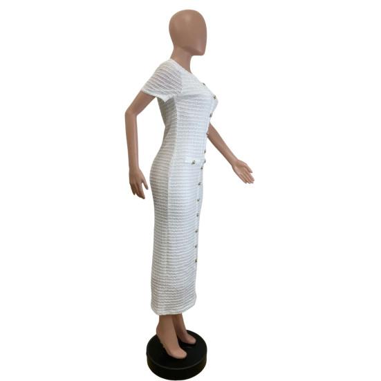 Rochie Lungă Tricotată cu Nasturi pentru Femei Mânecă Scurtă Gât Rotund Rochie Tip Sacou Rochie Formală pentru Invitați la Nuntă Petrecere Rochie de Cocktail