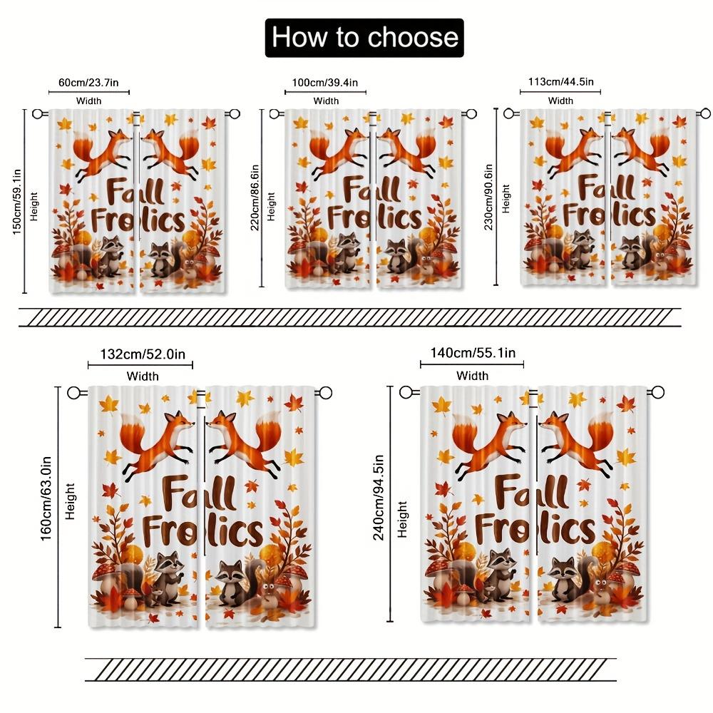 Set Of 2 Thanksgiving Fox Raccoon Cartoon Autumn Maple Leaf Curtains Polyester Semi Translucent Design Fall Fol Curtain Made With Rod Pocket