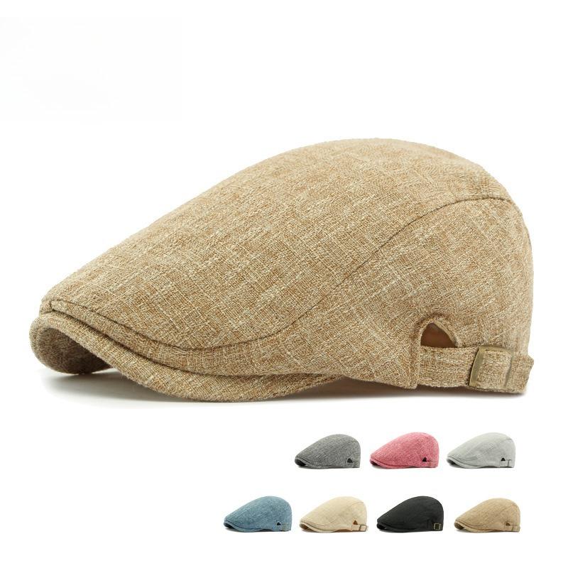 Unisex Big Head Friendly Linen Look Flat Cap Spring Summer Breathable Ivy Cap Adjustable Retro British Beret Cabbie Hat