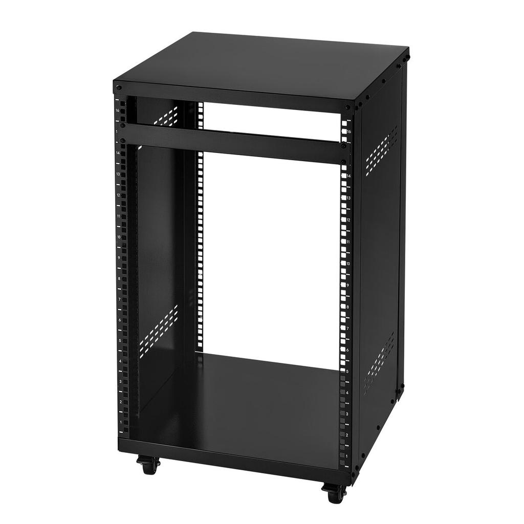 16U AV Rack, 90.7 kg Max Load Capacity, Home Recording Studio Rack with Lockable Caster Wheels, Open Frame Server Cabinet, Special Vent Design, for