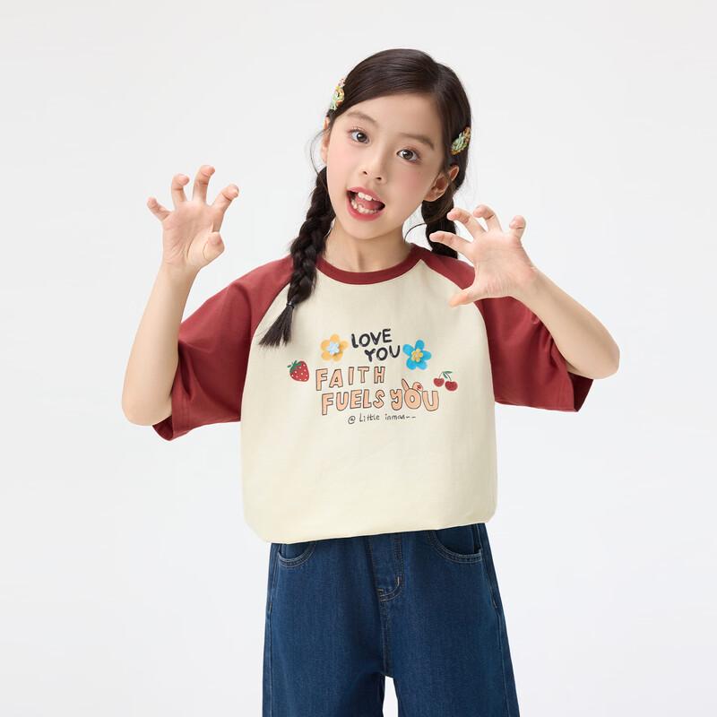 Girls  Casual Printed Cotton Short Sleeve T-shirt 170