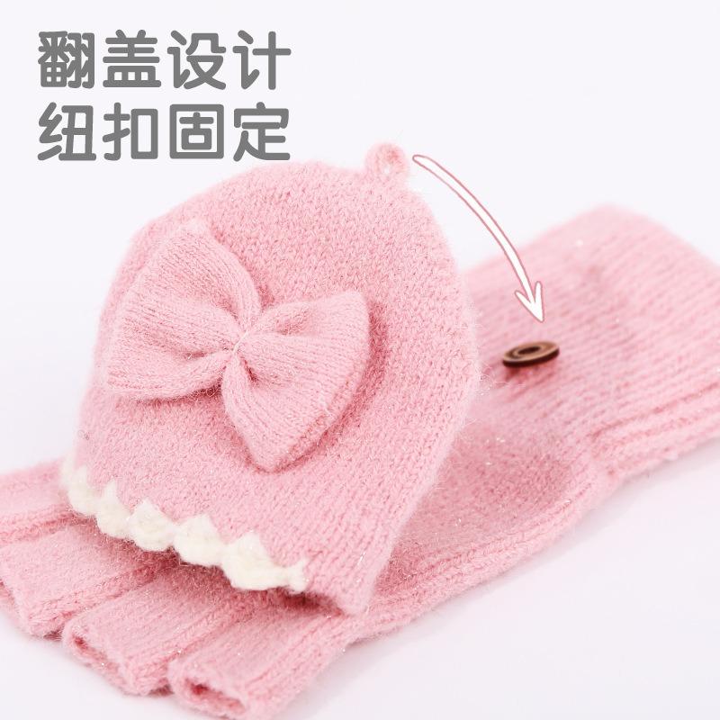 Winter Thermal Gloves Women's Flip Bow Knitted Gloves Women's Adult Gloves Fleece Finger Gloves Men