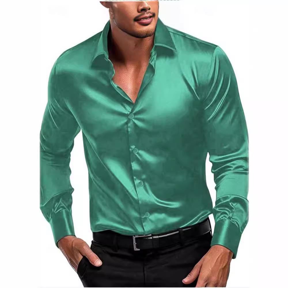 2026 Men's Business Long Sleeve Shirts Button Up Night Club Bright Surface Shirt Rock and Roll Style