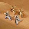 Gold-Plated Leaf Stud Earrings: Modern, Smooth Copper Design with a Cool, High-End Feel