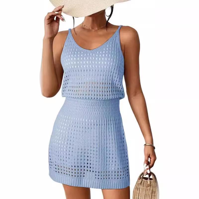 2024 Women's Cross-border Hot-selling Hollow-out Knitted Beach Cover-up Dress, Casual Wear