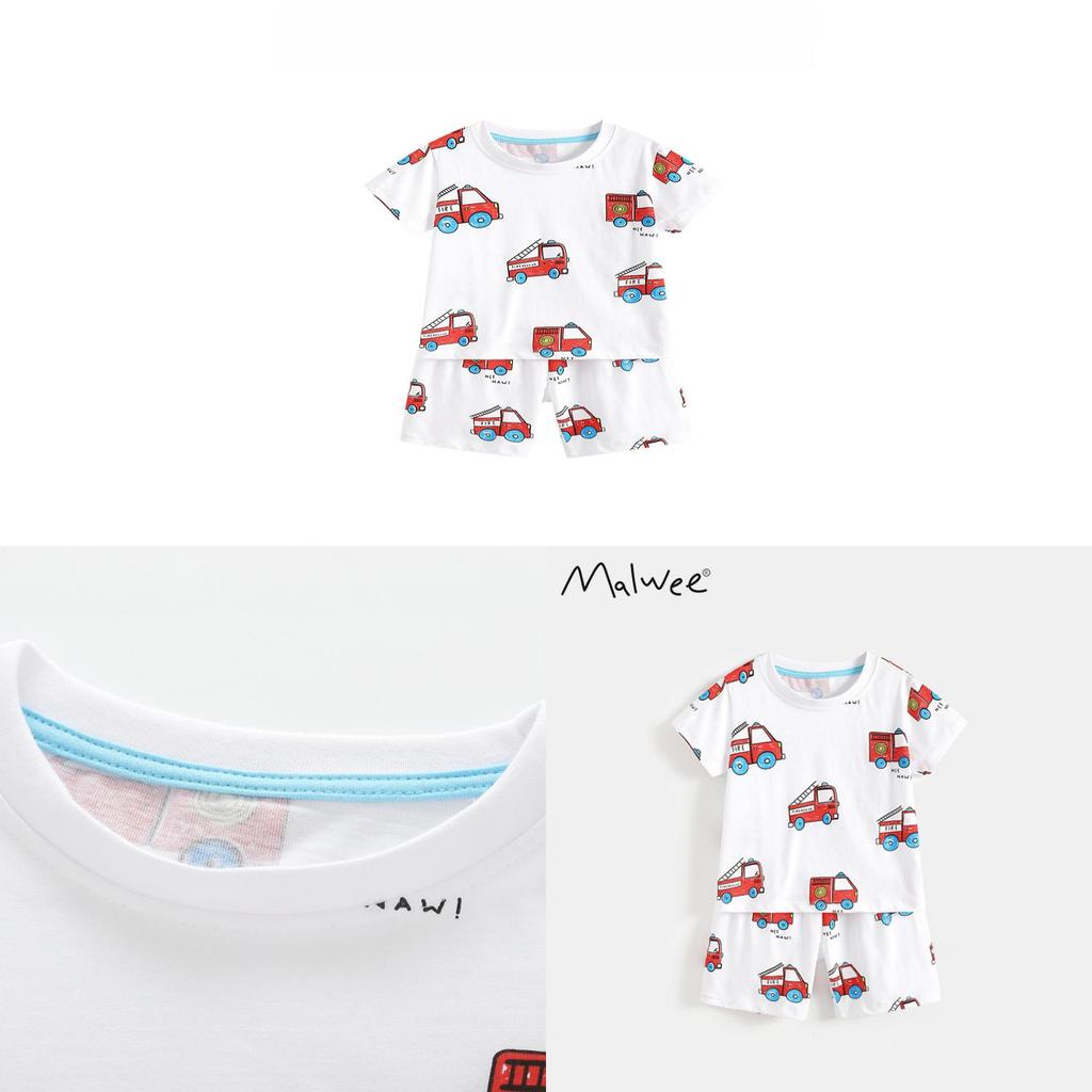 Boys Summer Cotton Cartoon Short Sleeve Twopiece Pajama Set For Kids