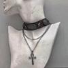 Punk Gothic Maillard Style Crystal Bead Chain Necklace for Woman Animal Horror Black Bat Cross Jewelry Gift Witch Choker Gift