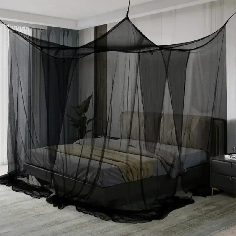 

Large Four Door Dustproof Bed Curtains Mosquito Net Simple Black for Outdoor Camping Prevent Insect Net Double Four Corner Bed чёрный