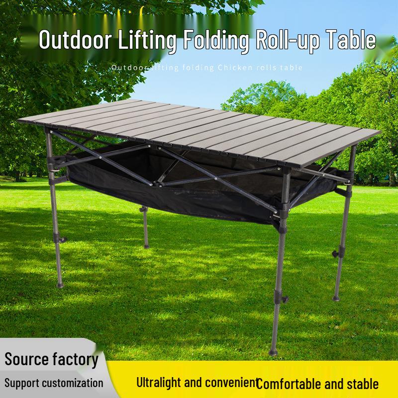 Portable Folding Egg Roll Camping Table with Adjustable Height and Chairs for Picnic, Barbecue, and Outdoor Use