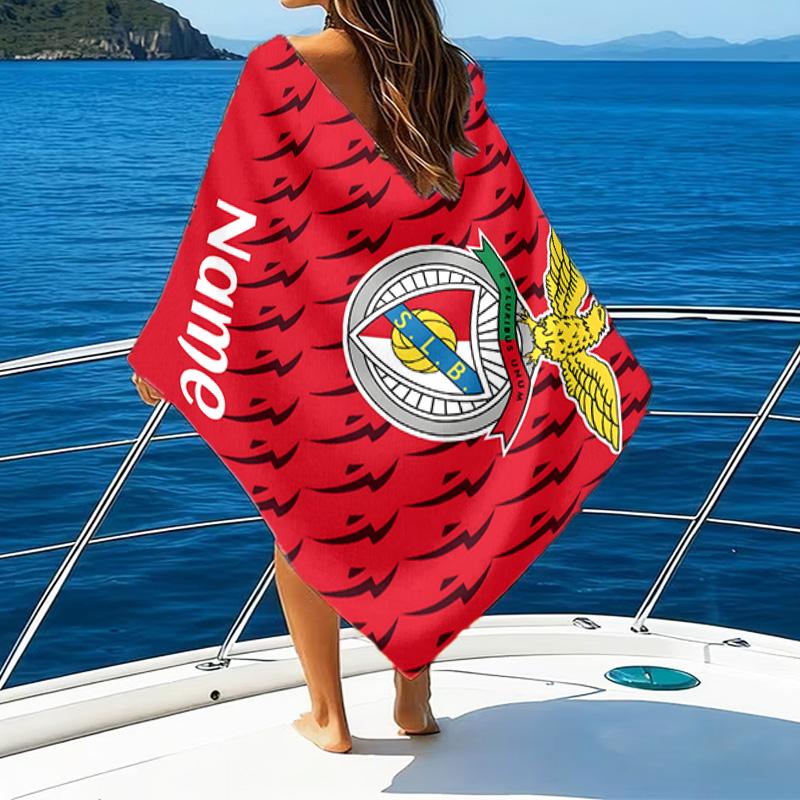 1PC Custom Name Beach Towel Benfica Crest Beach Towel, Suitable for Camping, Travel, Beach Accessories, Super Absorbent, Family Gift
