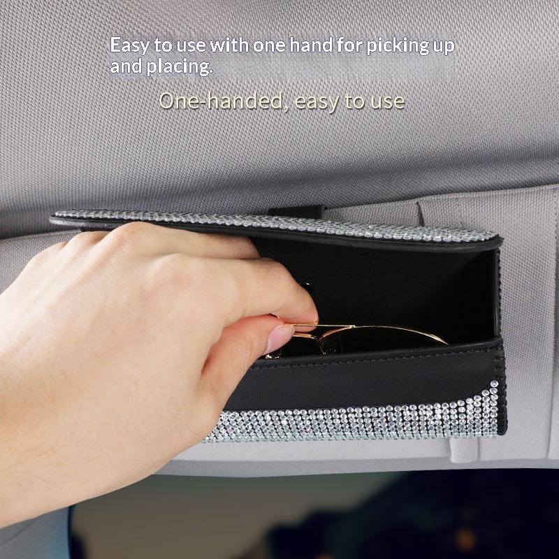Bling Car Sunglasses Holder Sun Visor Glasses Storage Box Crystal Decor for Modern Car Interiors