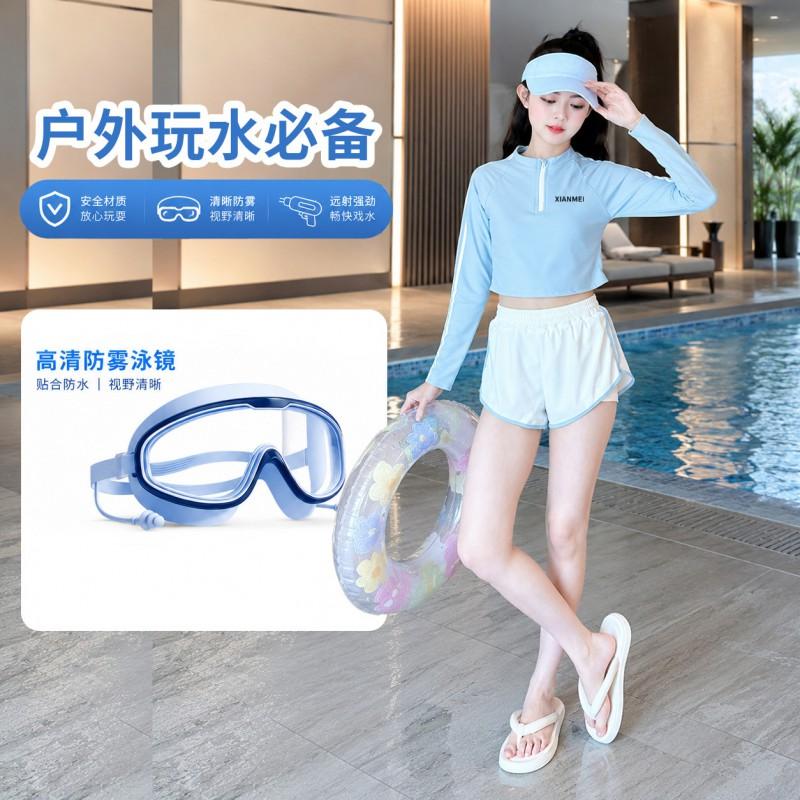 Girls UV Protection Long Sleeve Two-Piece Swimsuit Swimming Pool Beach Water Sports Quick Dry Modest Swimwear