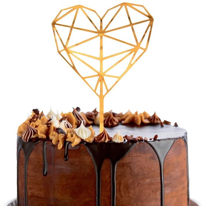 Diamond Heart Gold Cake Topper