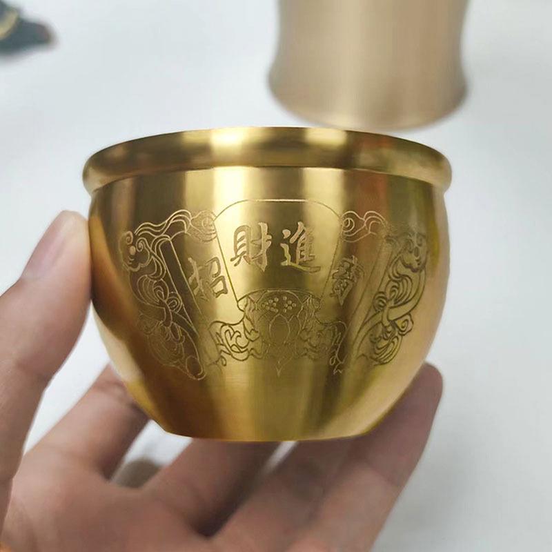 Brass Baifu Cup Rice Jar, Fortune Gathering Jar Living Room Study Copper Ornamen
