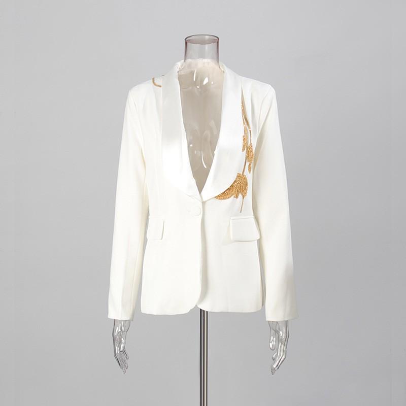 Fashionable Temperament Suit Heavy Industry Beaded Design Slim Coat High-rise Straight Flared Trousers
