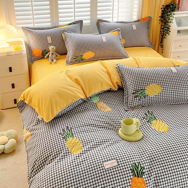 INS Double-sided Availability Pink Blue Cute Cat And Rabbit Bedding Set Duvet Cover Sheets With Pillowcases Full Size Bedroom