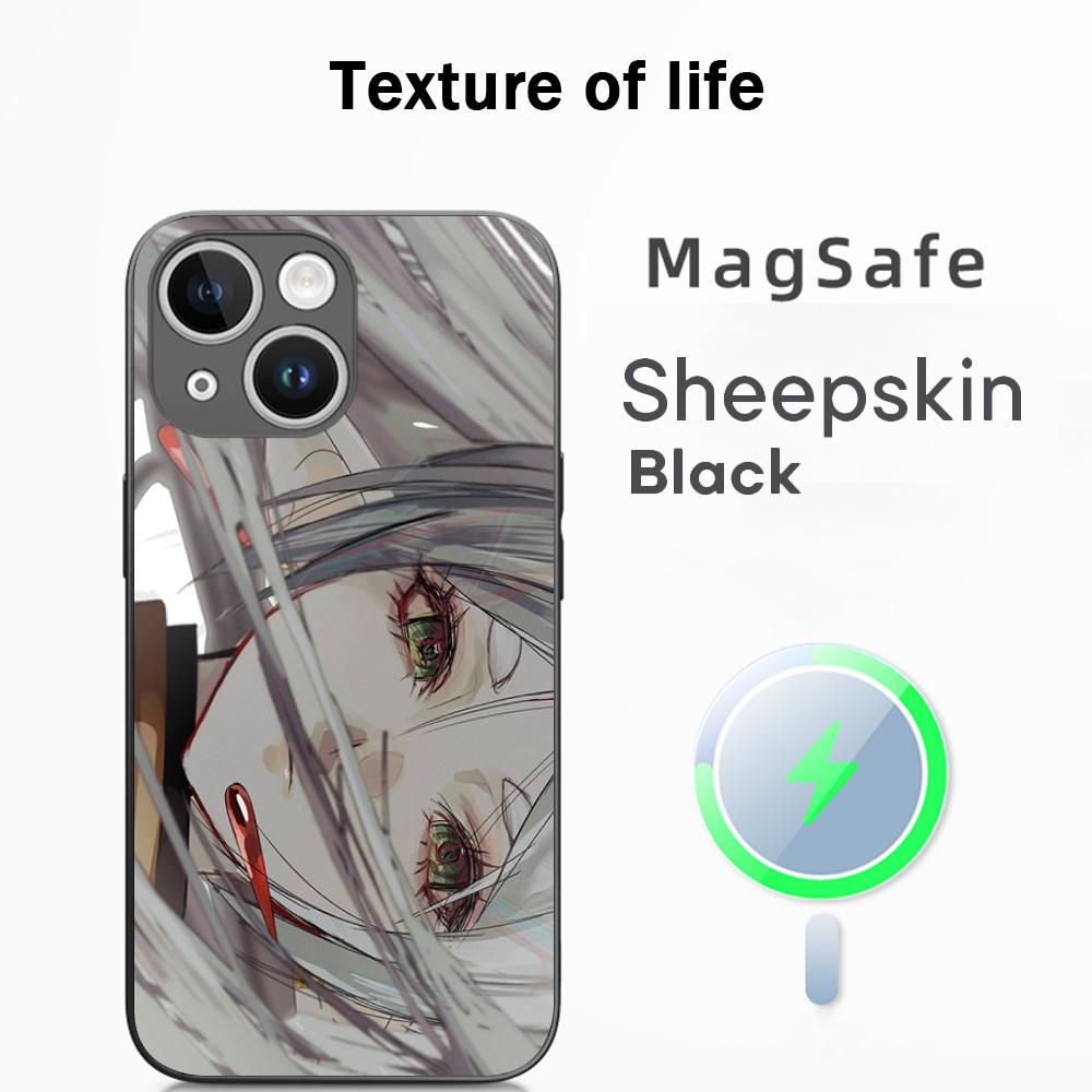 Frieren Japan Anime Cool Girl Pattern Phone Case For iPhone 16 15 14 13 12 11 Plus Pro Max High-end Luxury Magsafe Sheepskin