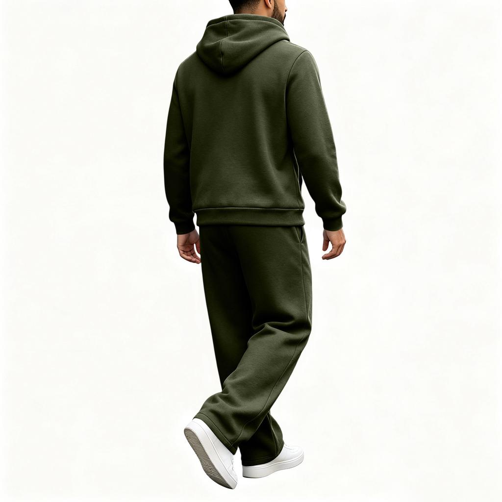 Men's Warm Lined Hoodie and Wide Leg Cargo Pants Set, Casual Relaxed Fit for Outdoor Sports