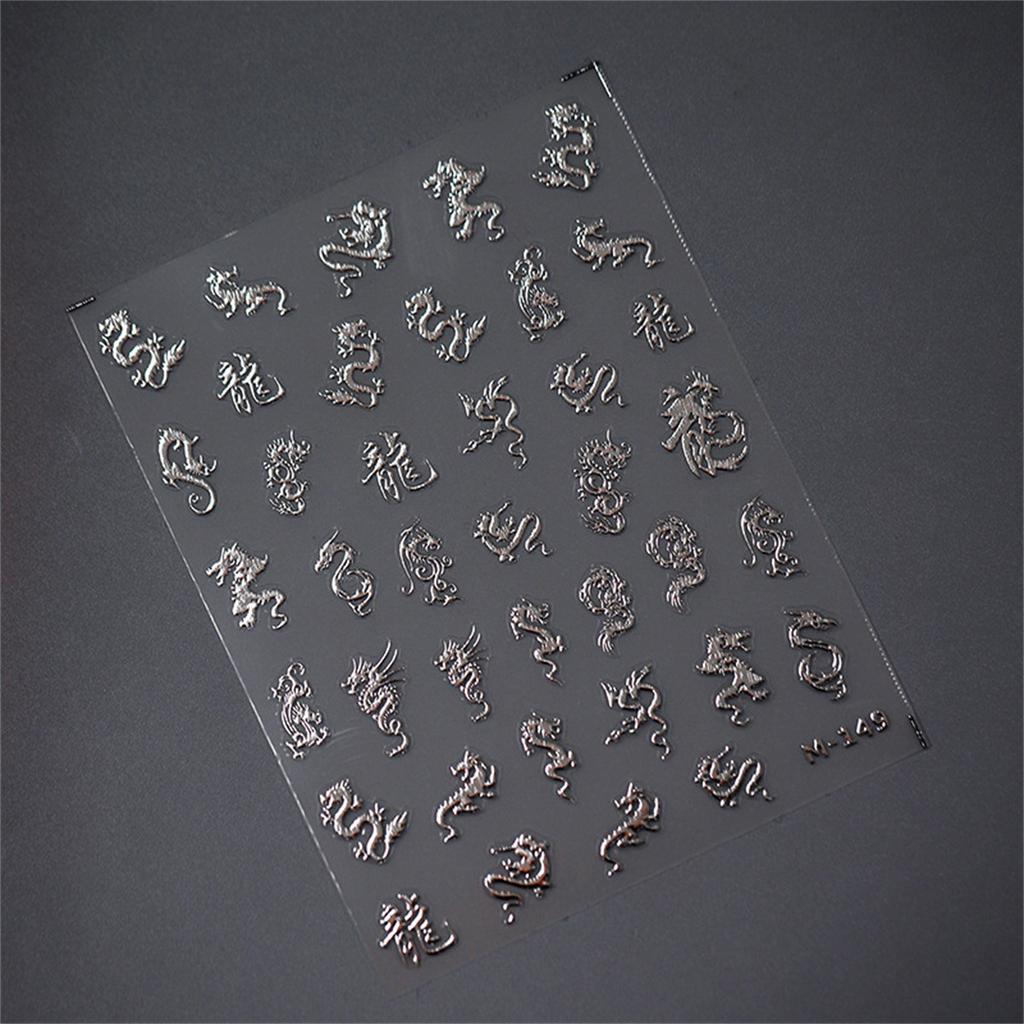 1pcs Gold Silver Dragon Nail Sticker 5D Metallic Mirror Chinese Laser Glitter Dragon Design Gel Polish New Year Nail Decorations