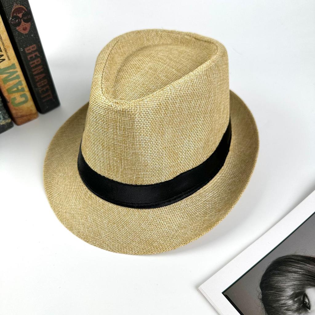 British style linen solid color top hat, European and American style fashion jazz hat, men's and women's crimped couple's sun hat