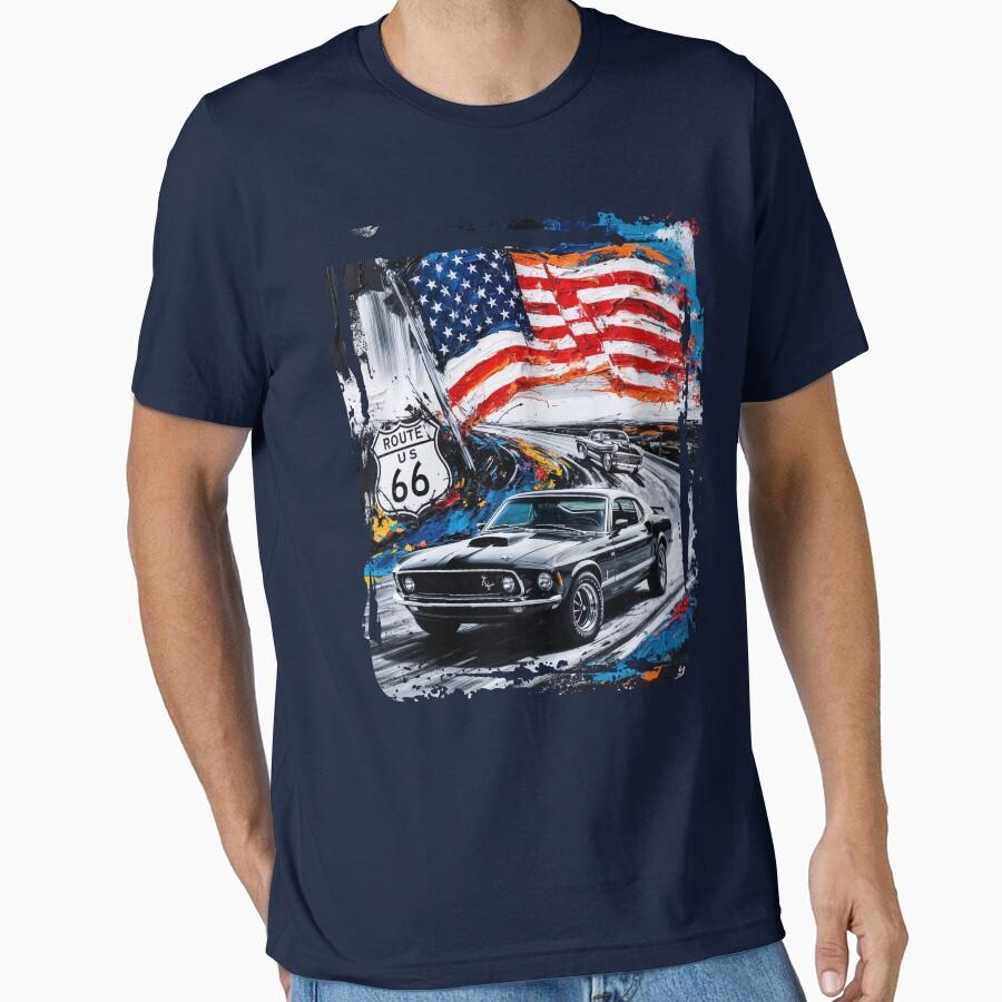 Vintage The Mother Road Route 66 Us Highway Sign Printed T Shirt for Men Large Size Adult Tops S-6XL