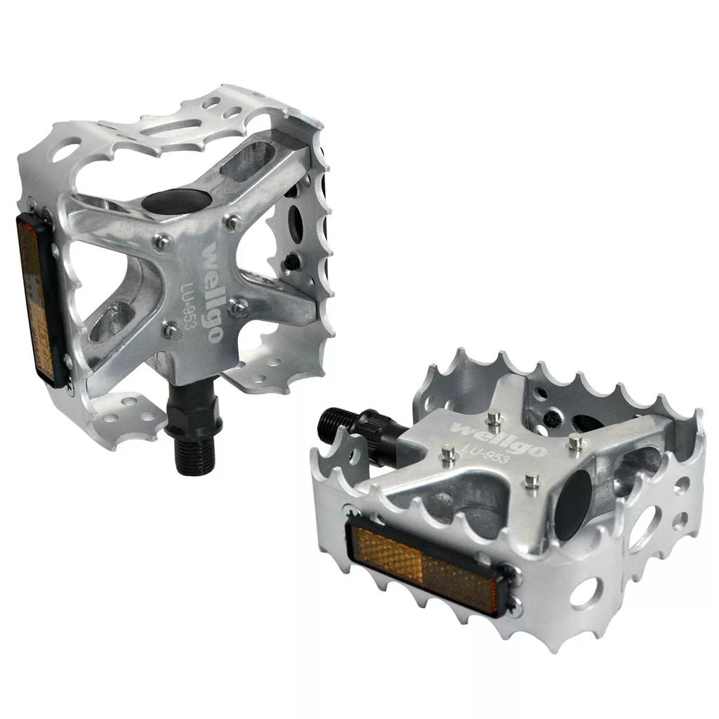 Pedais de Bicicleta Wellgo Old School BMX MTB Bear Trap 1/2", Prata, WE3039